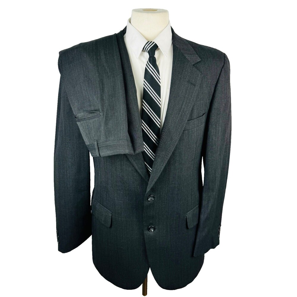 VINTAGE JOHNNY CARSON Mens 42R Gray USA Wool 2 Piece Suit With Dress Pants 35x30